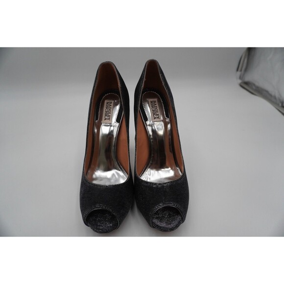 Badgley Mischka  Humbie IV Peep-Toe Shimmering Grey/Plum Color Leather Sole 10M - Picture 1 of 11